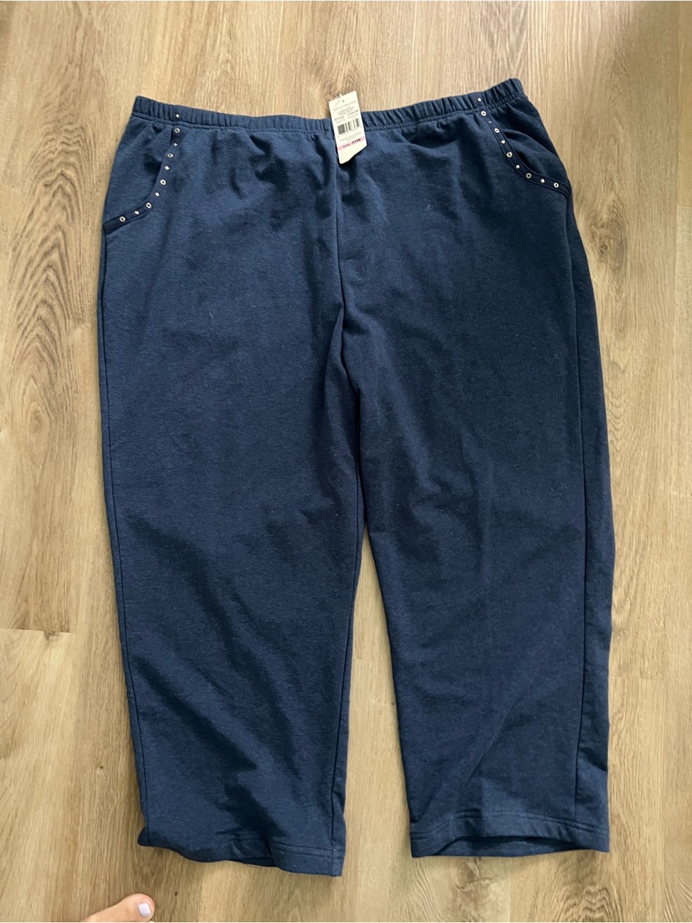 Alfred Dunner Navy Pull-On Cropped Pants with Stud Detail